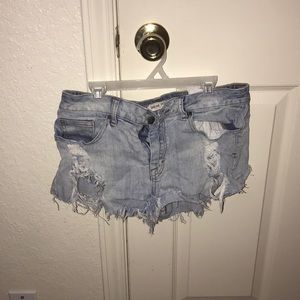 Distressed jean shorts